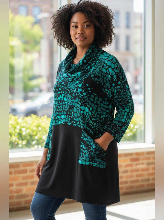 Dairi Tops - DAIRI Double-Dip Dye Black-Turquoise Oversized Tunic Top One Size Fits All